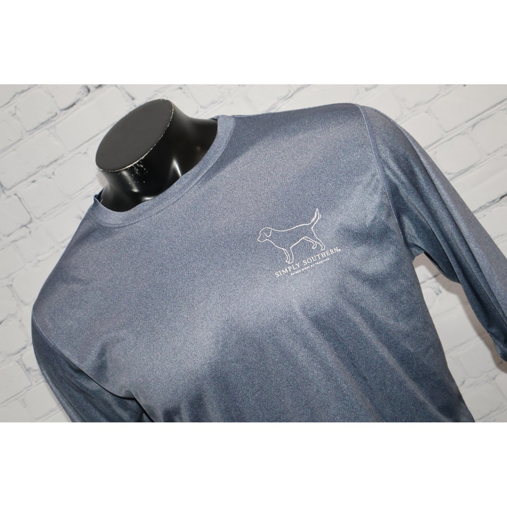 Simply Southern Long Sleeve Shirt Mens Large Blue Dog Graphic Performance